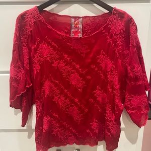 Johnny Was red scalloped blouse
